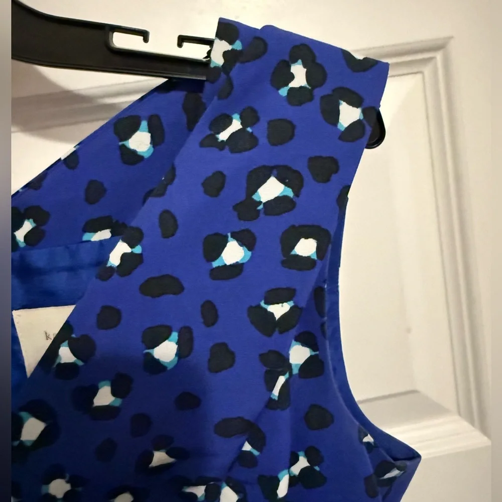Kate Spade NY Dawson Cyber Cheetah Print Dress Blue V-Neck Pockets Like New 8 - Picture 7 of 9